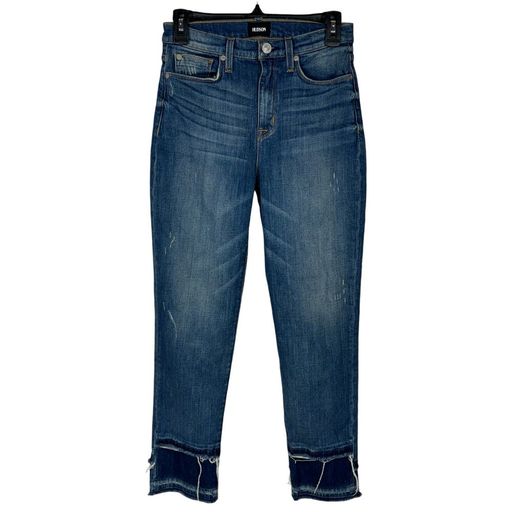 Hudson SZ 26 Zoeey Straight Crop Jeans Hi-Rise Stacked Hems Distressed Stretch